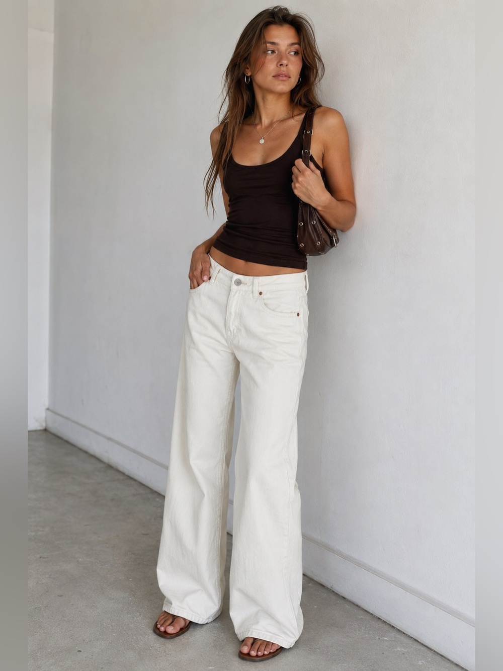 M&S Wide Leg Jeans Ivory Ecru High Rise Denim Pants Cotton Stretch Quiet Lux 8